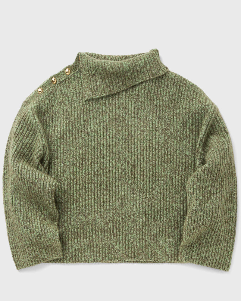 Ganni Melange Brushed Mohair Oversized Sweater Green