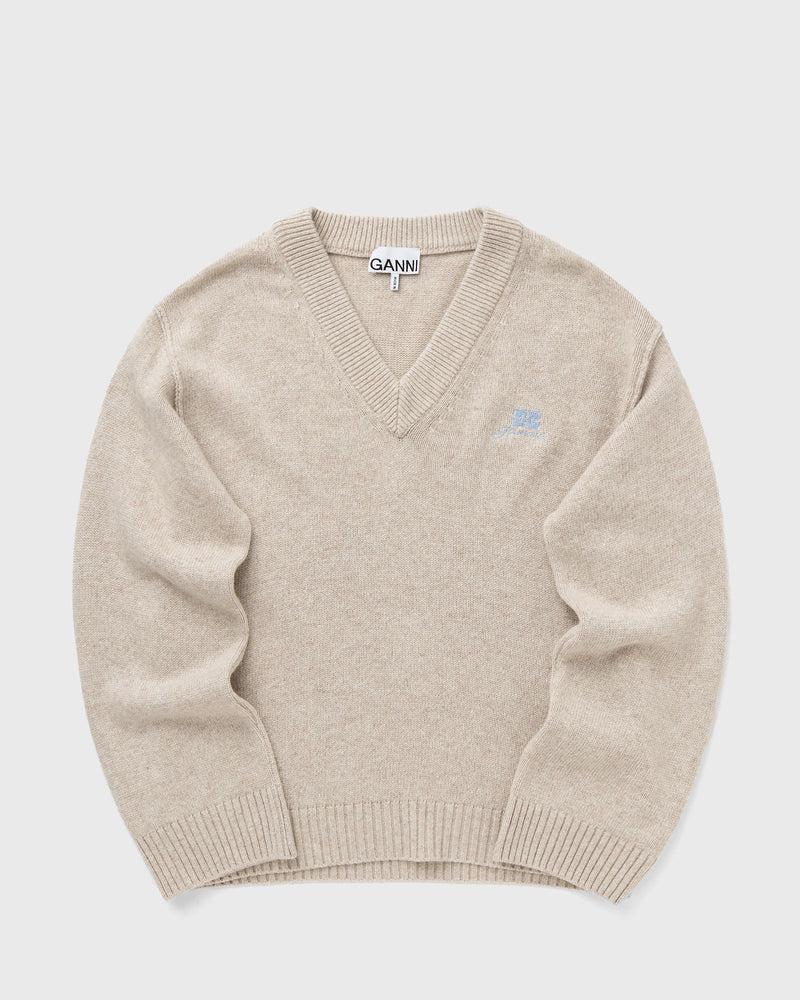 Ganni Core Future Wool Mix V-Neck Beige