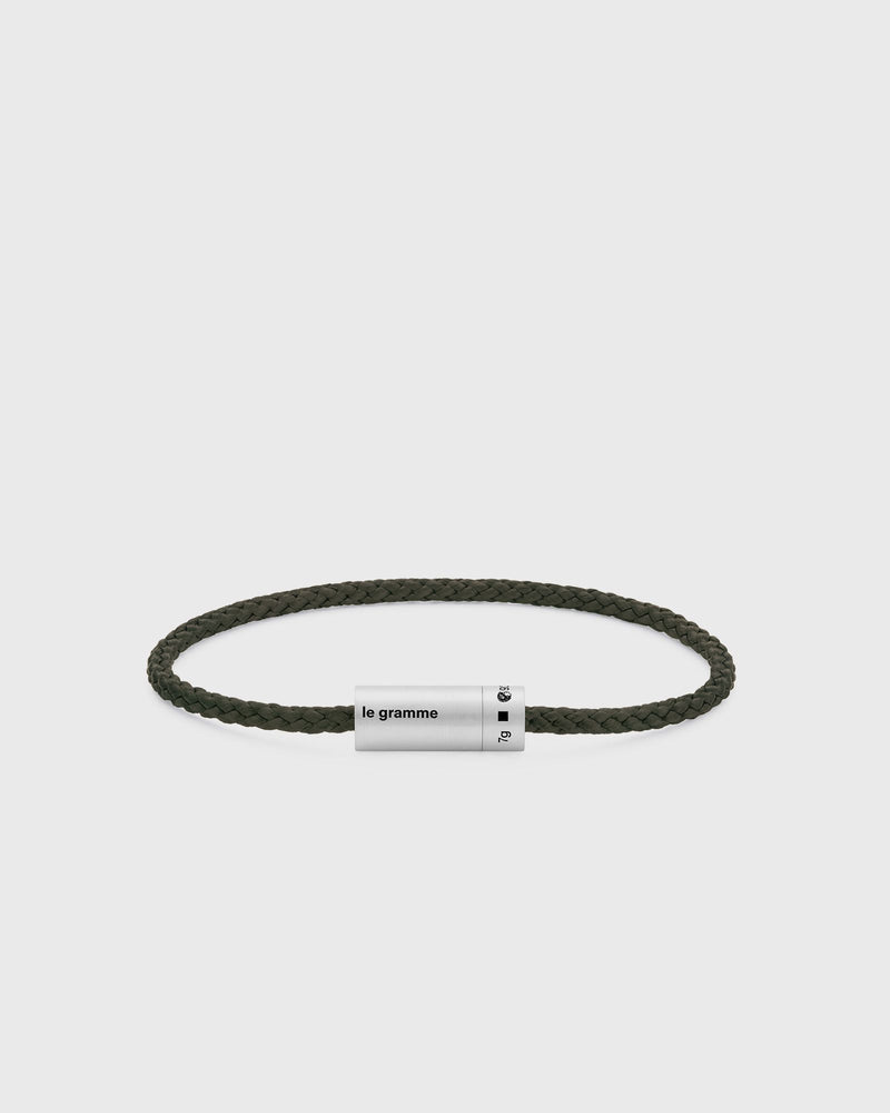 Le Gramme 7G-Brushed Sterling Silver-Khaki Nato-Cable Bracelet Green