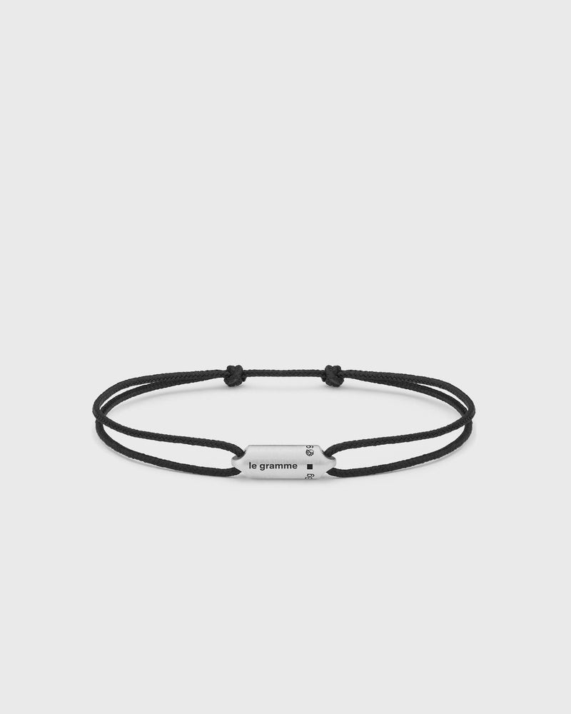 Le Gramme 3G Brushed Sterling Silver Black Cord Segment Bracelet