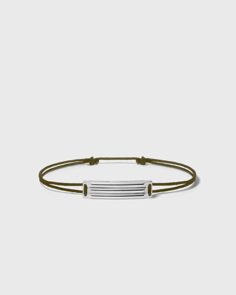 Le Gramme 5G Polished Sterling Silver Khaki Godron Cordon Bracelet Green