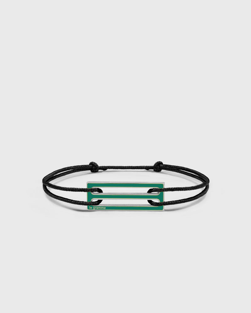 Le Gramme 2.5G Polished Sterling Silver Green Lacquered Cord Bracelet Black|green
