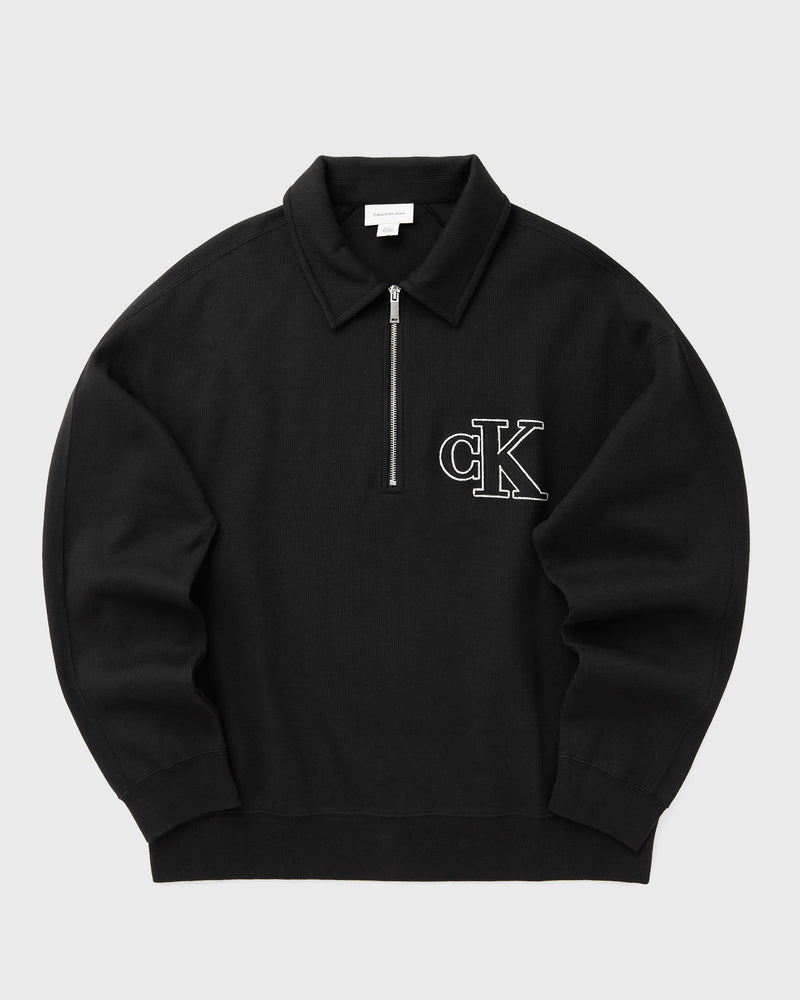 Calvin Klein Jeans Ls Dbl Knit Rib Logo Applique Zi Black