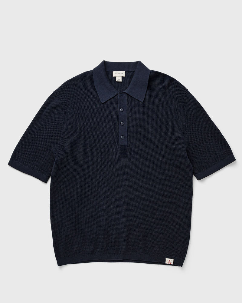 Calvin Klein Jeans Ss Cotton Waffle Polo Collarswtr Blue