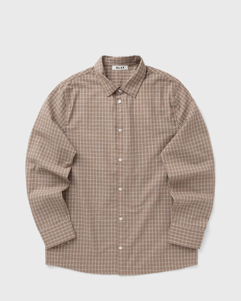 Olaf Checked Seersucker Ls Shirt Beige