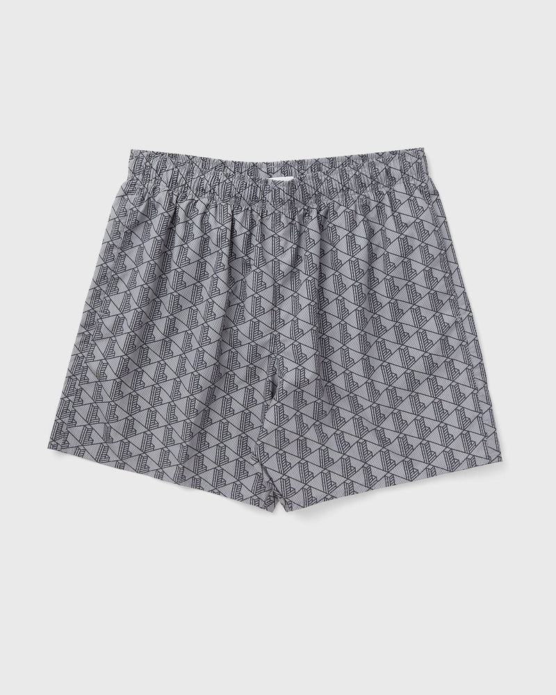 Lacoste Mid Length Monogram Print Swim Trunks Grey