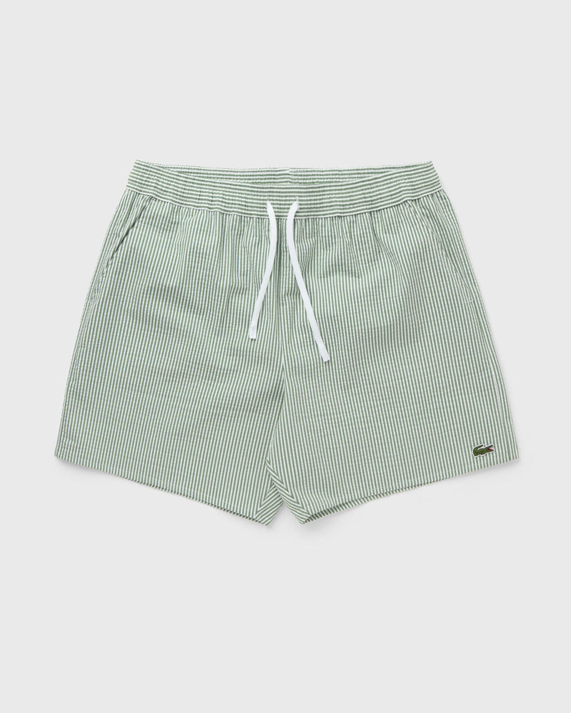 Lacoste Mid Length Striped Textured Swim Trunks White
