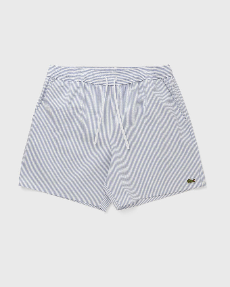 Lacoste Mid Length Striped Textured Swim Trunks Blue|white