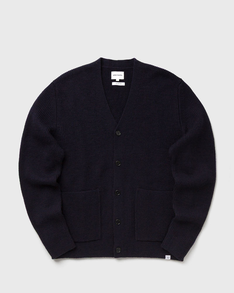Norse Projects Loki Wool Cotton Rib Cardigan Blue