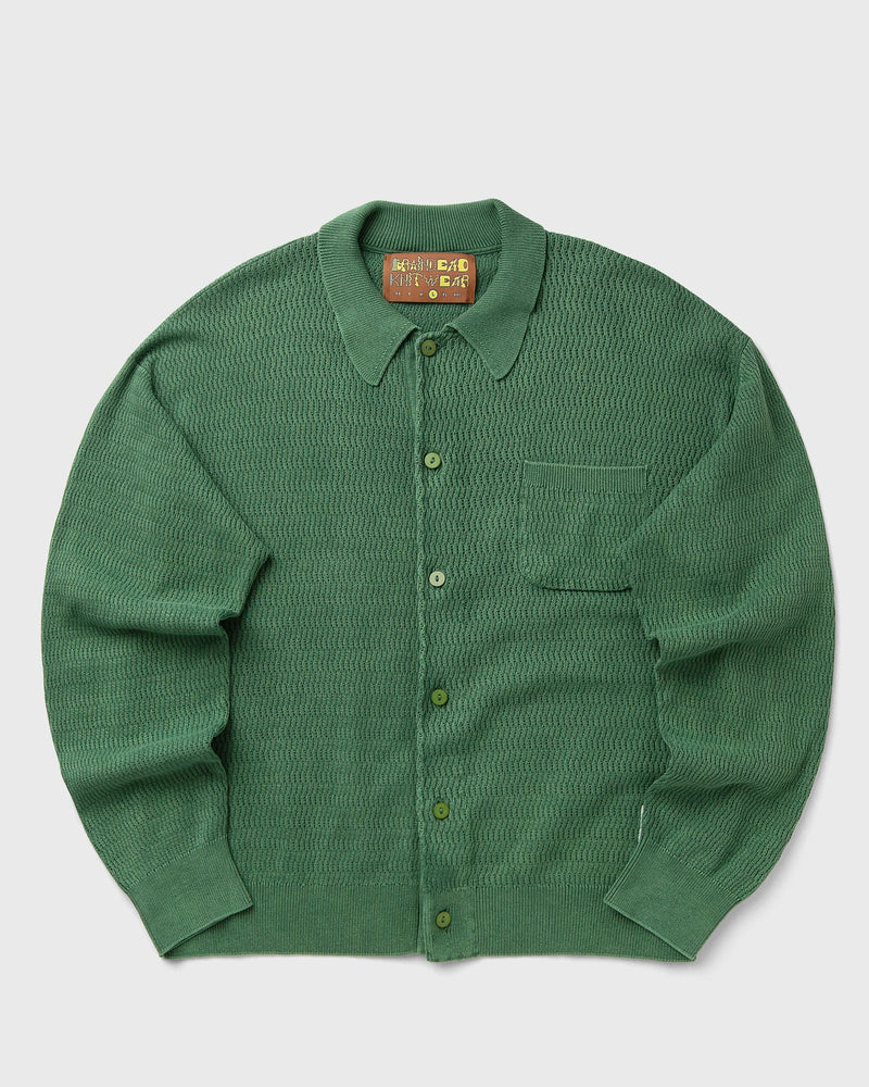 Brain Dead Pigment Dye Long Sleeve Polo Sweater Green