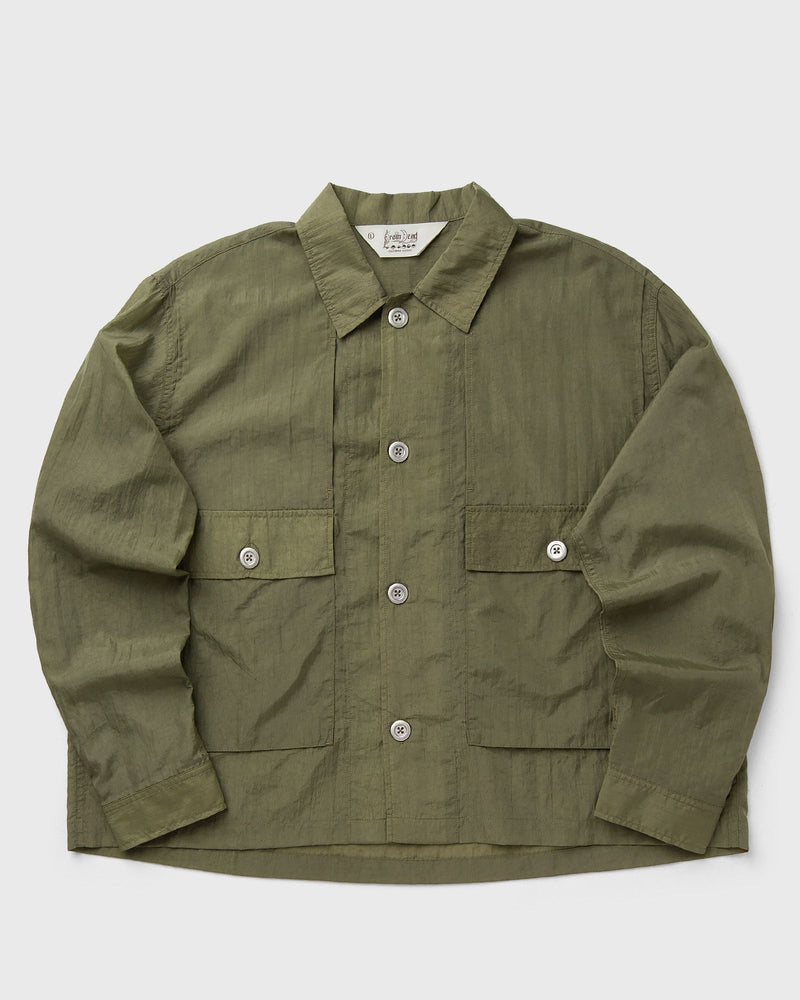 Brain Dead Cropped Nylon Button Up Shirt Brown