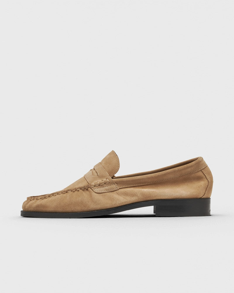 Duke & Dexter Ezra Tan Suede Pebble Pleated Penny Loafer Beige