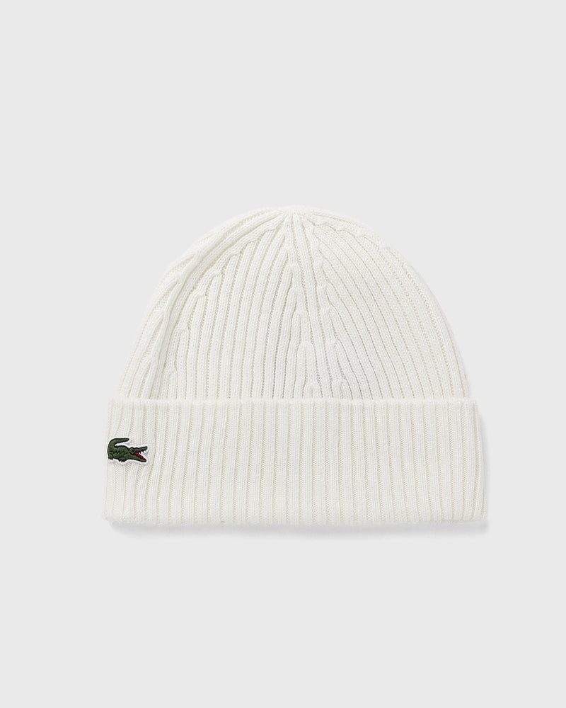 Lacoste Rib Knit Brushed Wool Beanie White