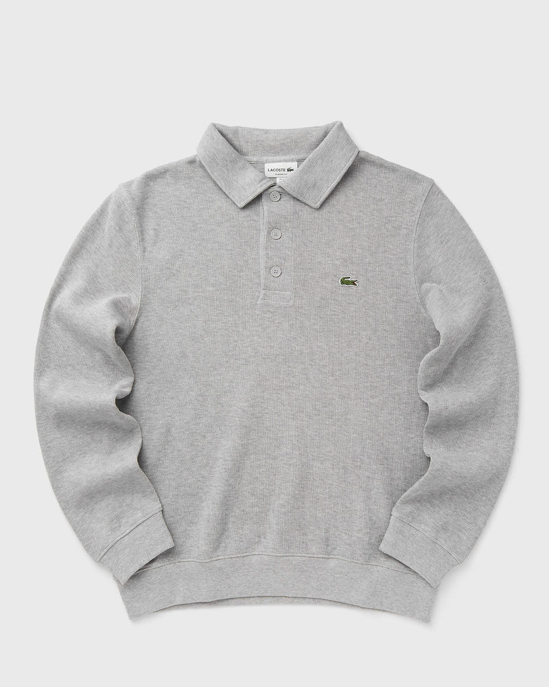 Lacoste Ribbed Cotton Polo Collar Sweatshirt Grey