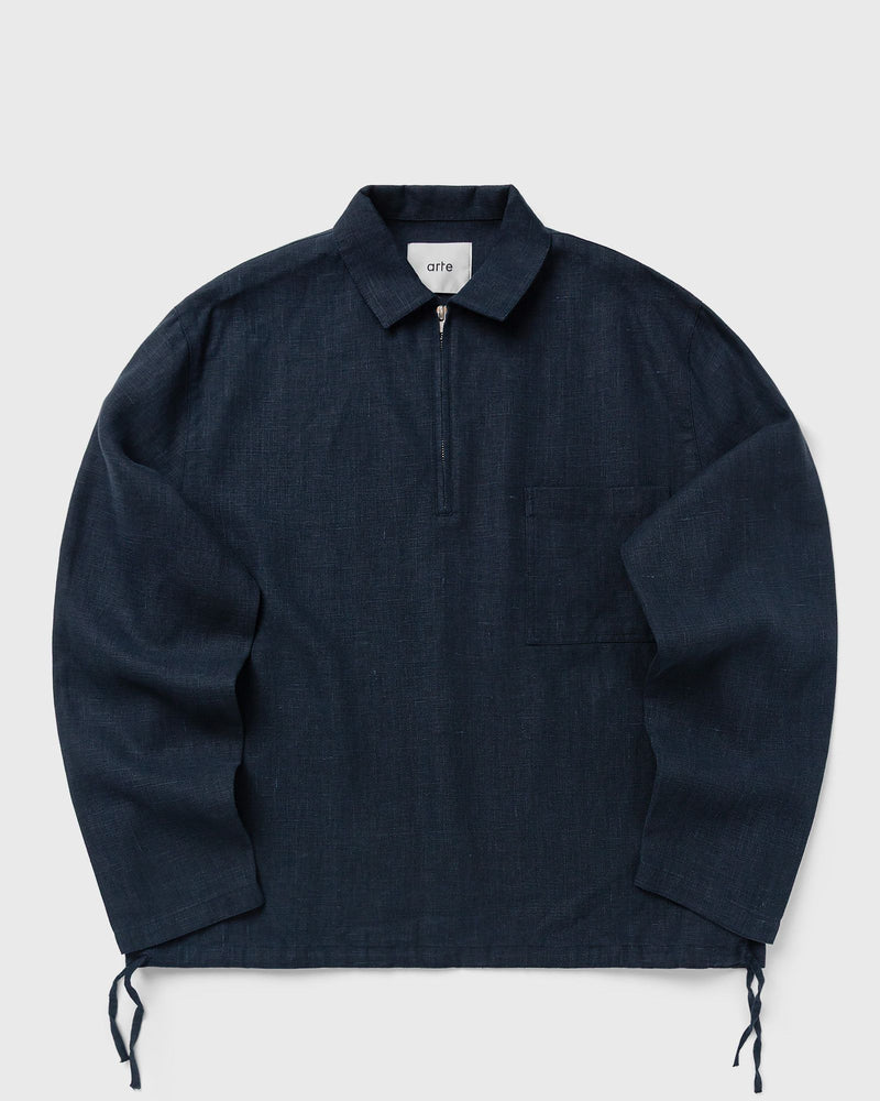Arte Antwerp Linen Quarter Zip Pullover Blue