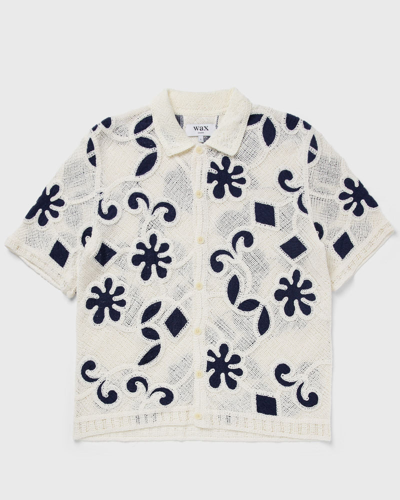 Wax London Porto Ss Polo Doodle Crochet Blue|beige