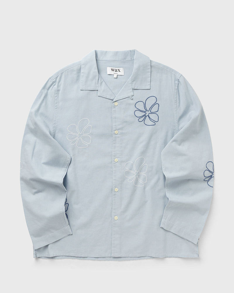 Wax London Corey Ls Shirt Cross Stitch Doodle Blue