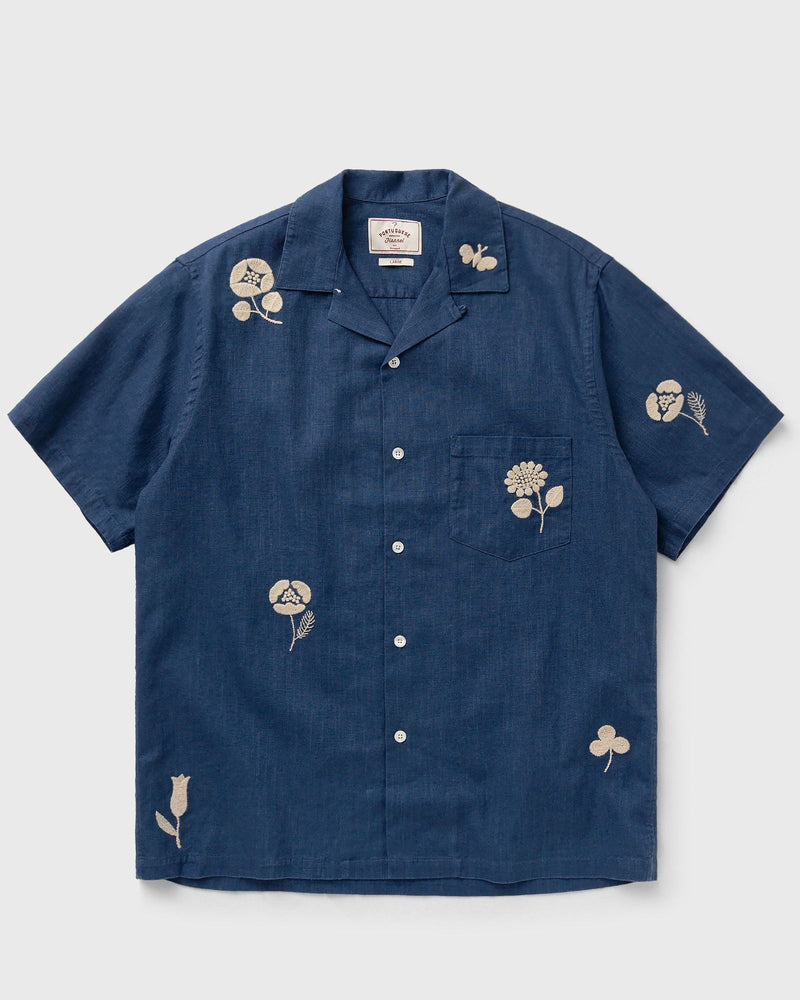 Portuguese Flannel Embroidery Nature Ramie Blue