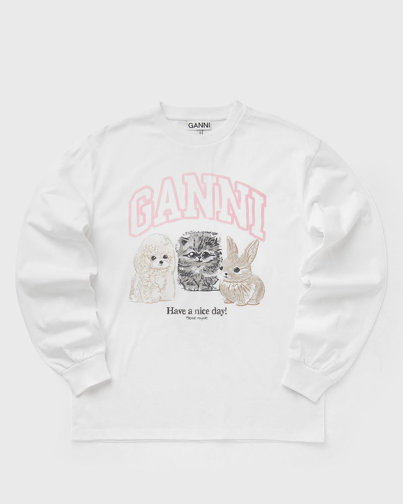 Ganni Re-Cut Heavy Jersey Animals Long Sleeve White