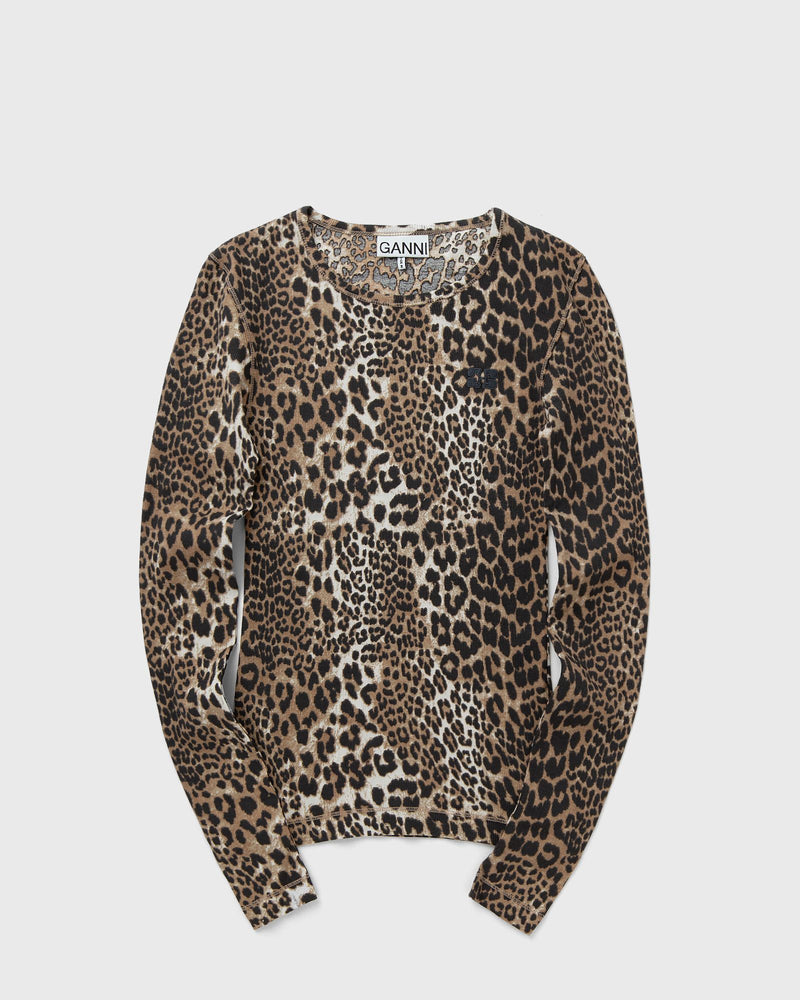 Ganni Soft Cotton Rib Leo Long Sleeve Brown