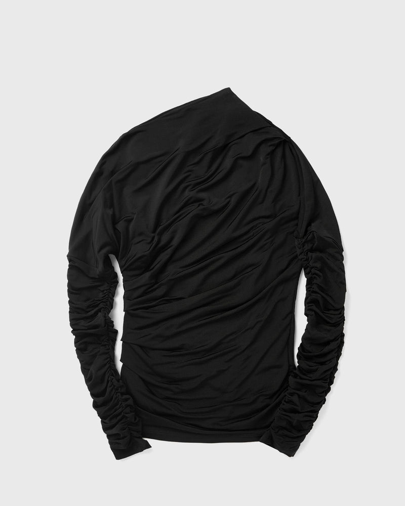 Ganni Shiny Jersey Ruched Top Black