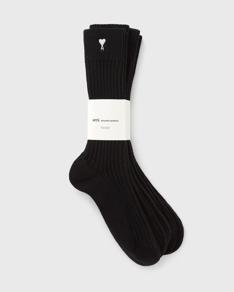 AMI Paris Three Pack Black AMI de Coeur Socks