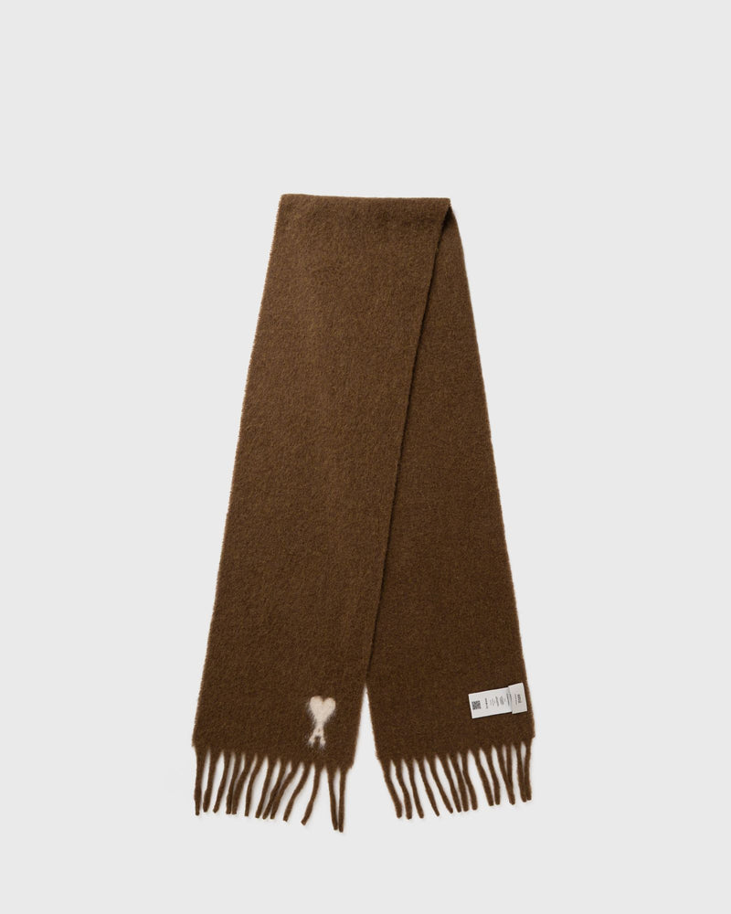 AMI Paris AMI de Coeur Ecru Scarf Brown