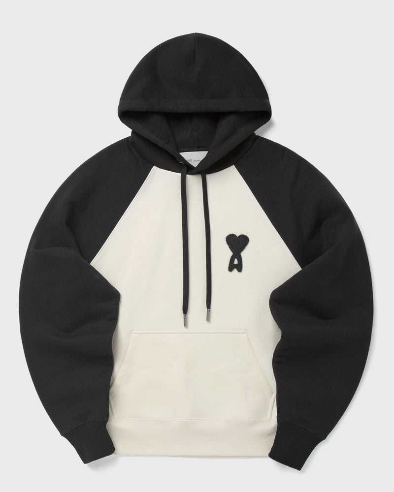 AMI Paris Boxy Fit Hoodie with AMI de Coeur Knitted Patch Black|white