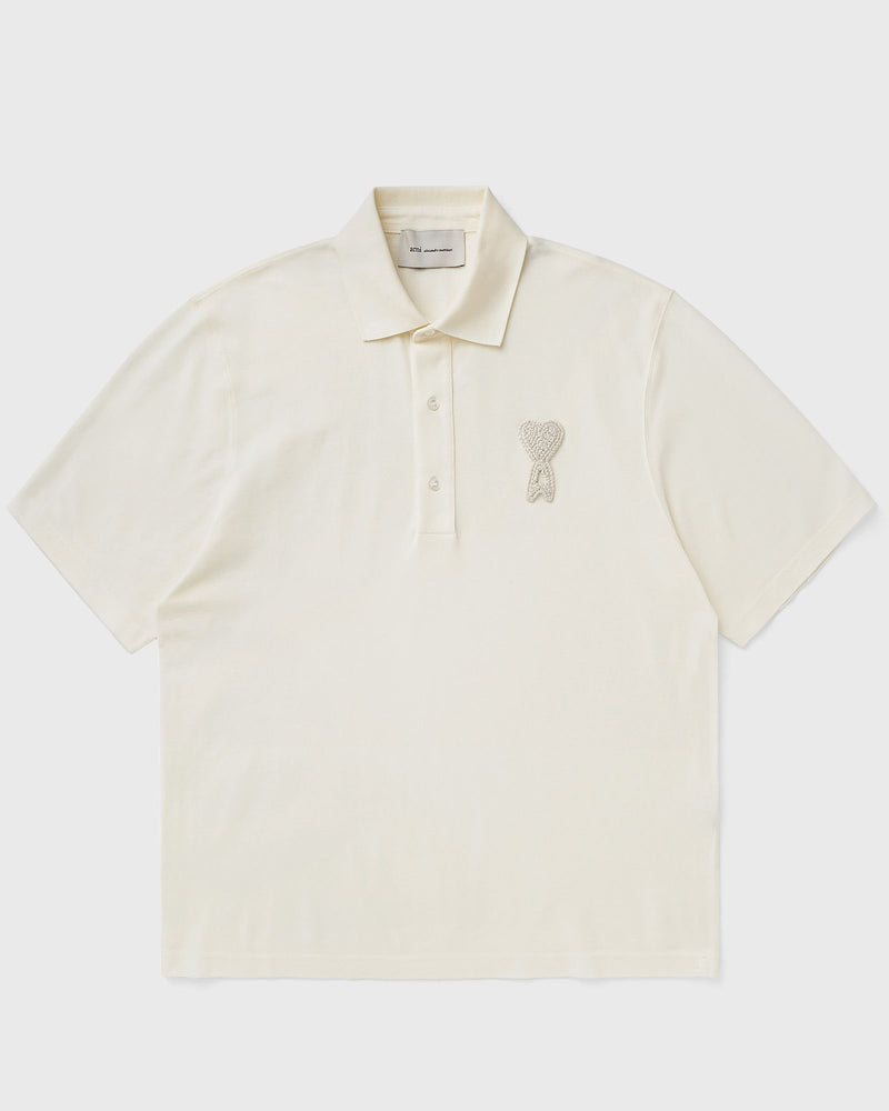 AMI Paris Boxy Fit Polo with AMI de Coeur Knitted Patch White