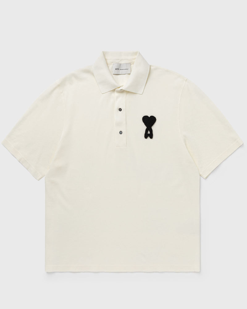 AMI Paris Boxy Fit Polo with AMI de Coeur Knitted Patch Beige