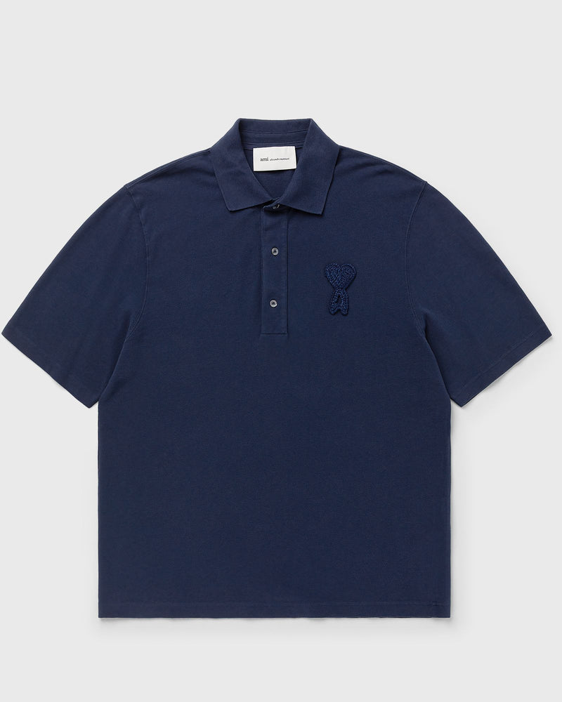 AMI Paris Boxy Fit Polo with AMI de Coeur Knitted Patch Blue