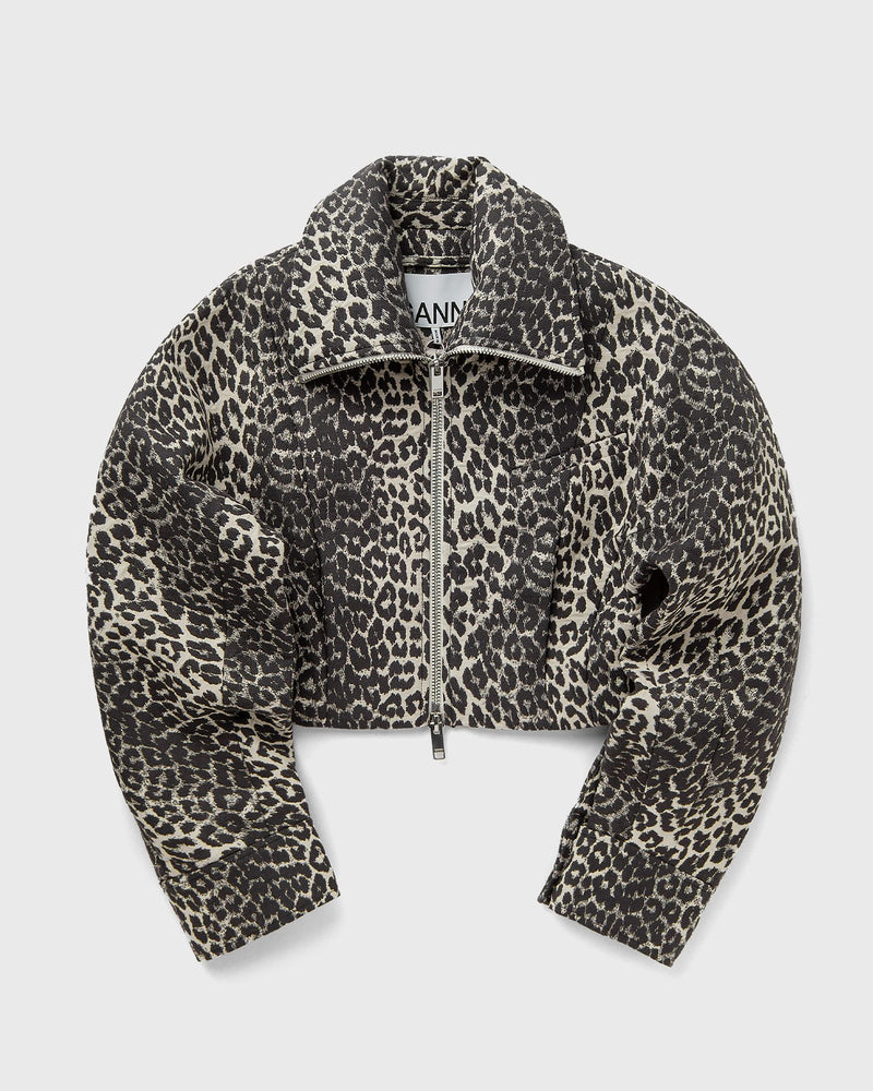 Ganni Cotton Tweed Curve Sleeve Short Jacket Brown