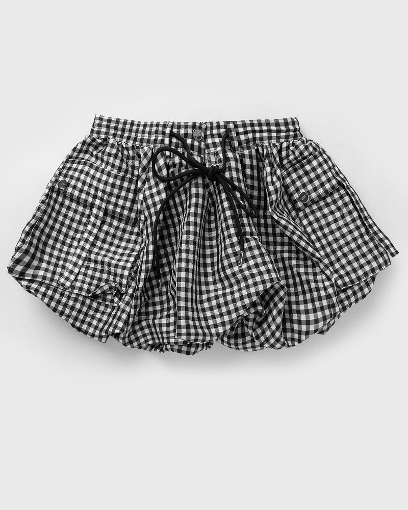 Ganni Crinkled Taffeta Check Mini Bubble Skirt Black