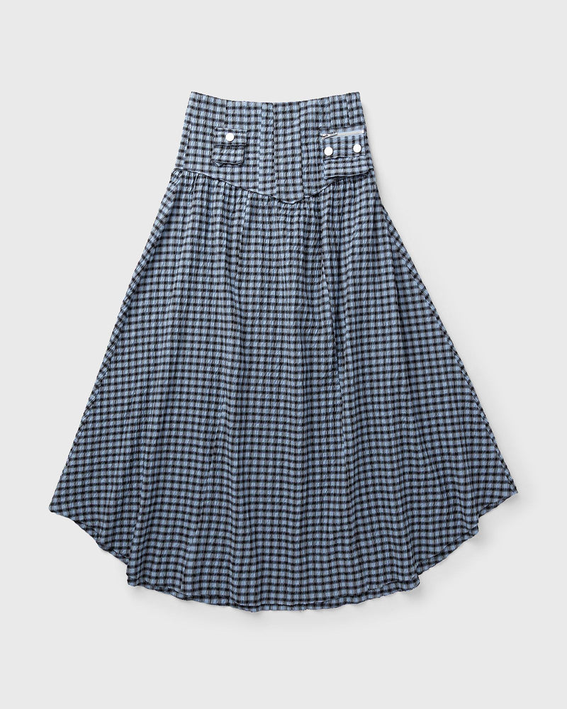 Ganni Seersucker Check Long Pocket Skirt Blue
