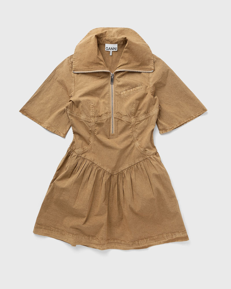 Ganni Washed Stretch Cotton Mini Dress Brown