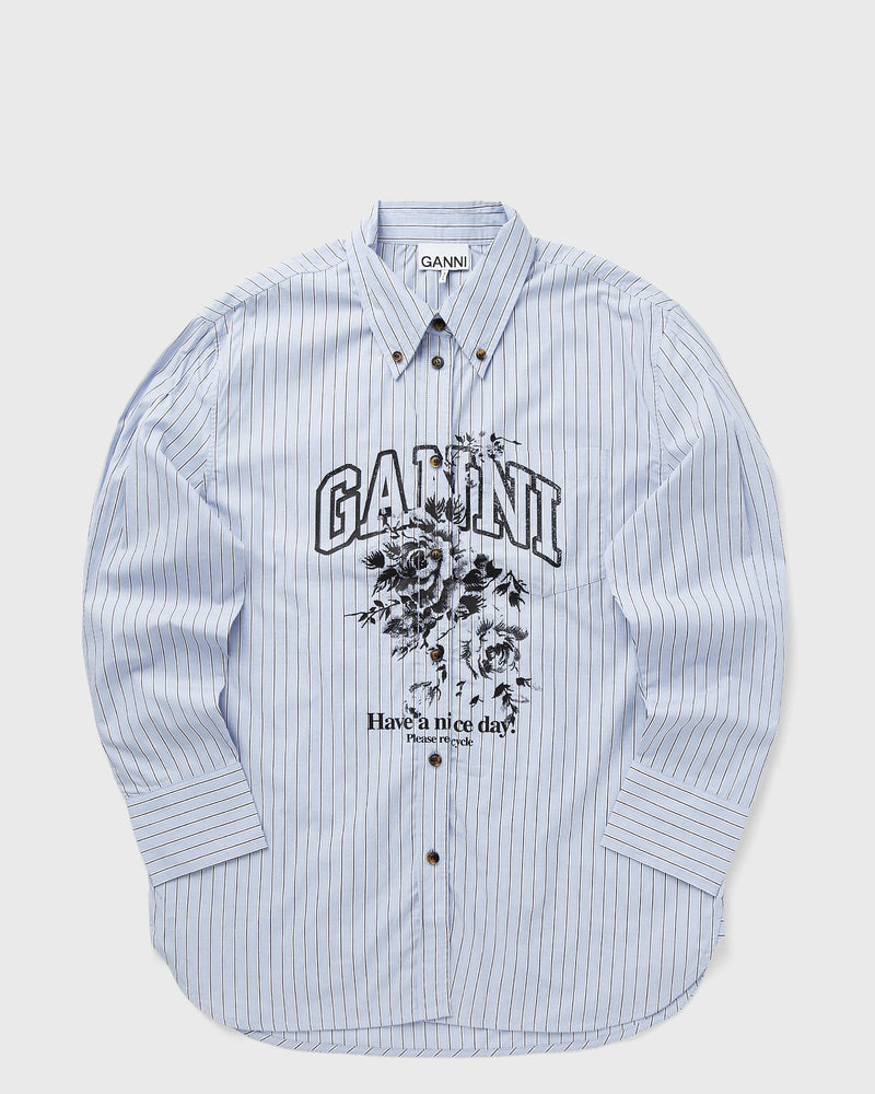 Ganni Stripe Cotton Oversized Shirt Blue