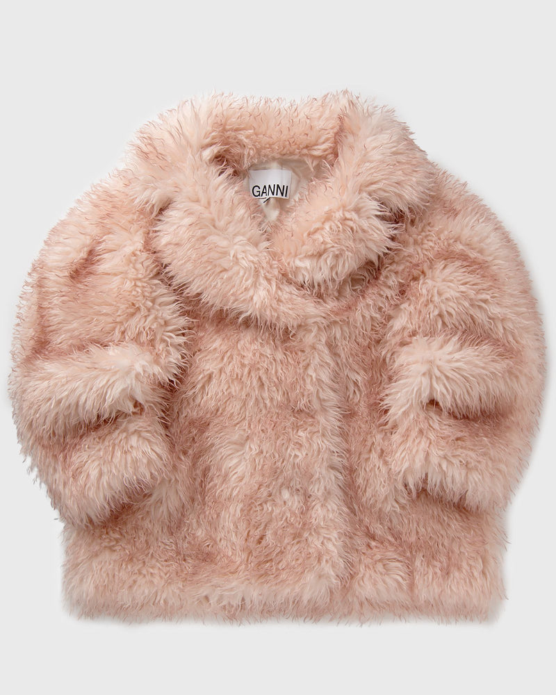 Ganni Long Pile Alternative Fur Midi Coat Pink