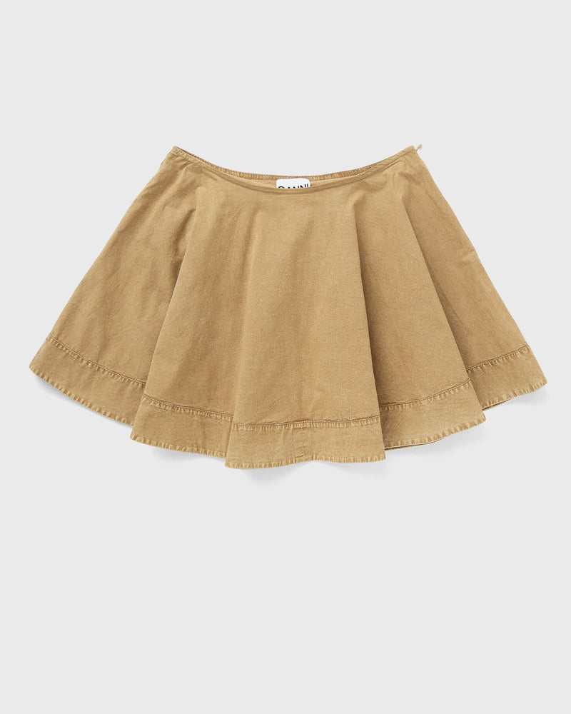 Ganni Washed Stretch Cotton Mini Circle Skirt Beige