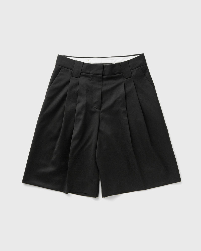 Ganni Calendered Wool Tailoring Wide Shorts Black