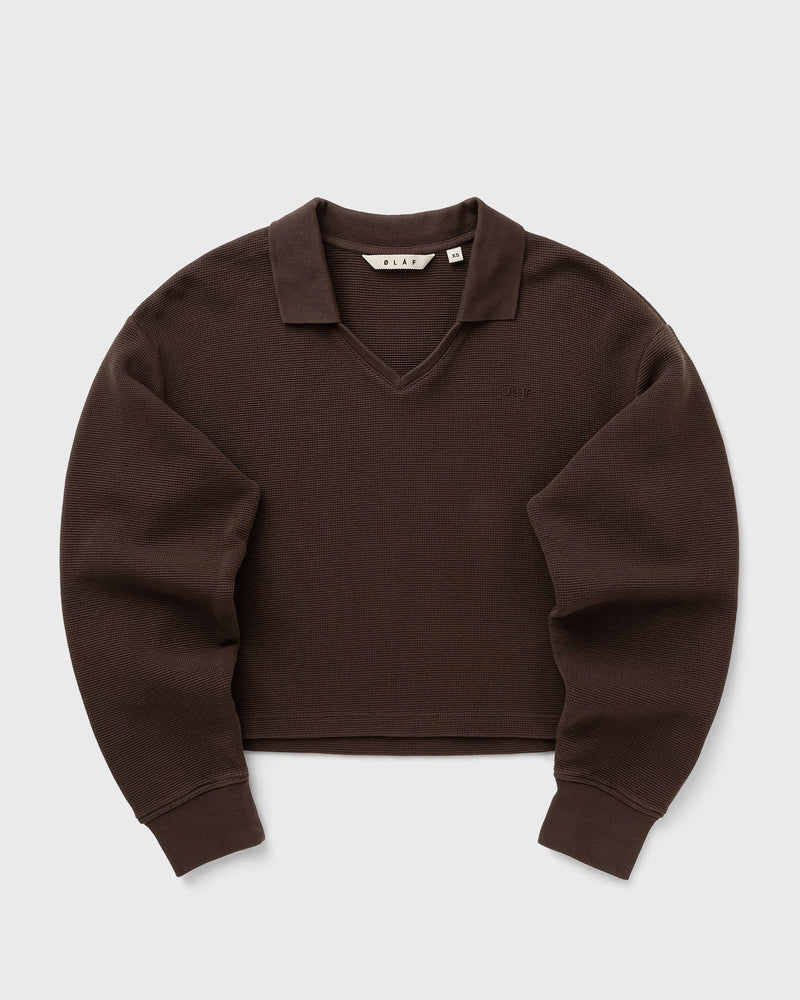 Olaf Waffle Polo Top Ls Brown