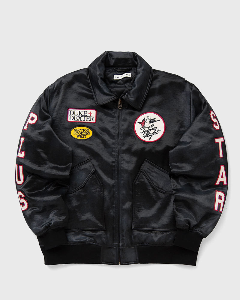 Duke & Dexter Plus Star Satin Bomber Jacket Black