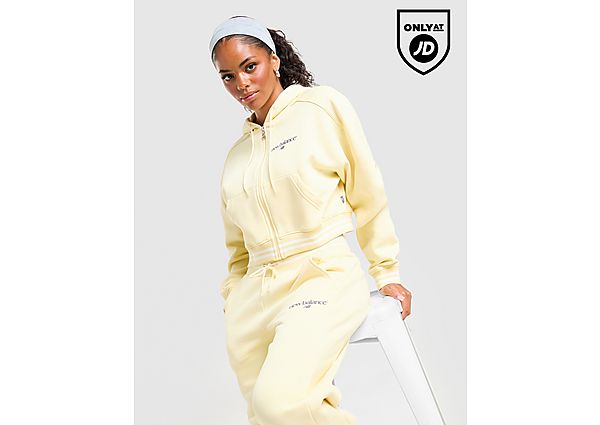 New Balance Cropped Ribbed Full Zip Hoodie yellow