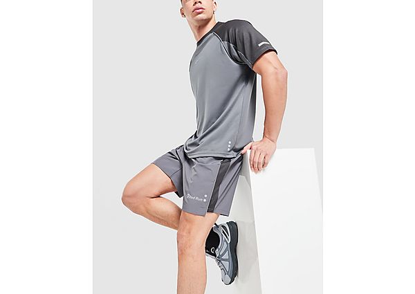Red Run Activewear Titanium Charcoal Panelled Sports Shorts grey