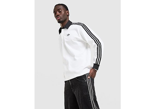adidas Originals 3-Stripes Rugby Long Sleeve Polo Shirt white