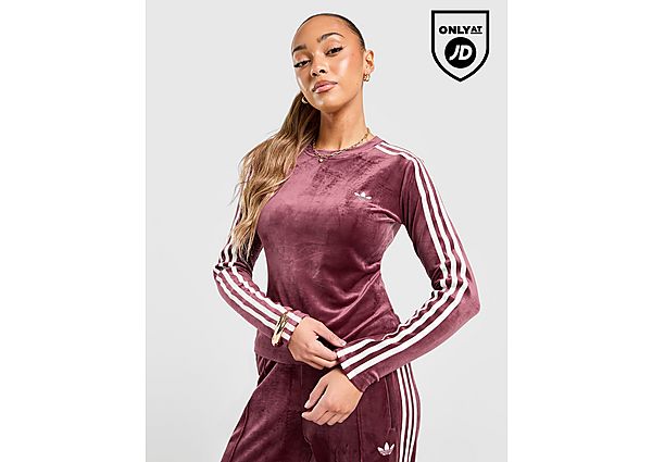 adidas Originals Velour 3-Stripes Long Sleeve T-Shirt red