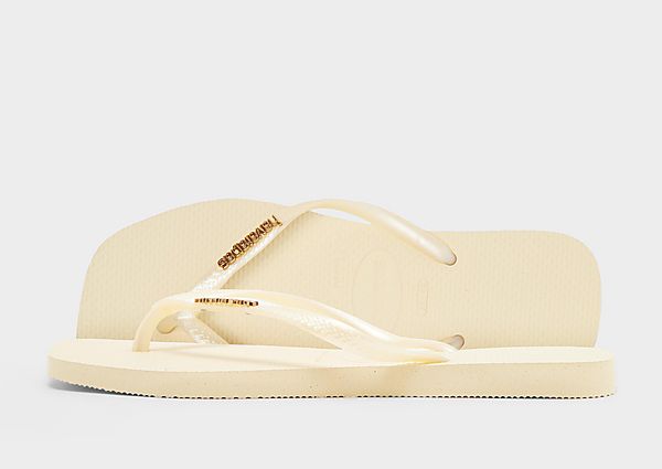 Havaianas Slim Square Logo Metallic Flip Flops cream