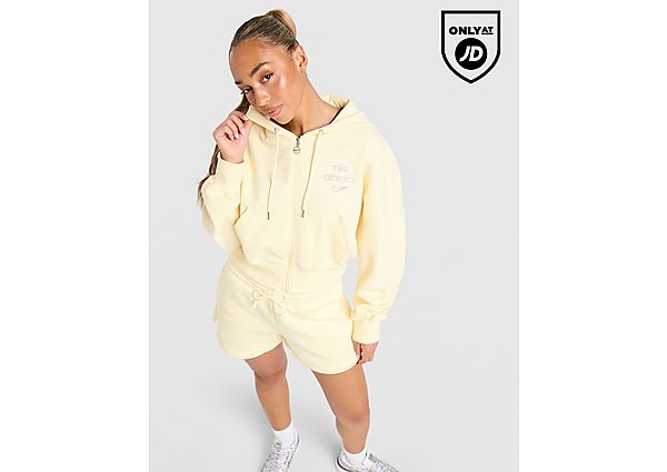 Nike Graphic Swoosh Crop Full Zip Hoodie yellow