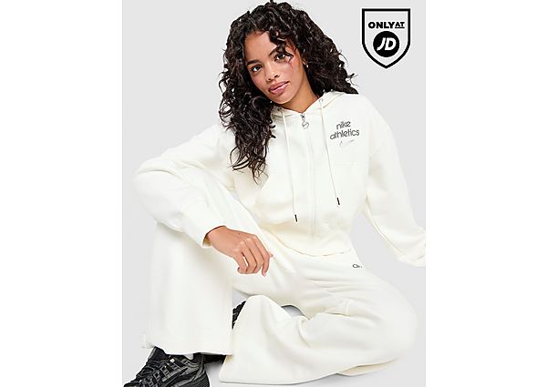 Nike Graphic Swoosh Crop Full Zip Hoodie white