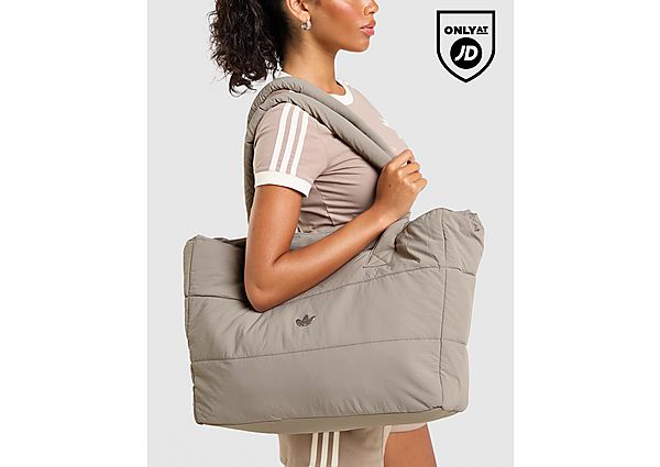 adidas Originals Quilted Nylon Metallic Trefoil Tote Bag Beige