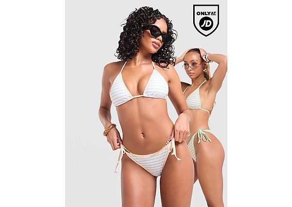 Unlike Humans Stripe Triangle Bikini Top white